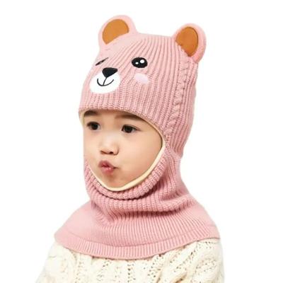 Doitbest Menino Menina Gorro Proteção Pescoço Urso À Prova de Vento Inverno Malha Chapéu Criança Meninas Earflap Caps Para 2 a 7 Anos de Idade