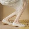 Shallow Thick Heel Single Shoes Women's Autumn and Summer New Pearl Pleated Shoes Women's Soft Leather Gentle Single Shoes Women