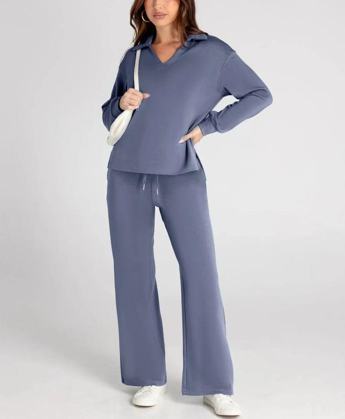 

Women s Olive Green V-Neck Lounge Set with Drawstring Waist Pants XS