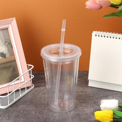 500ml Průhledný Přenosný Venkovní Hrnek na Nápoje Čaj Mléko Hrneček na Pití Hrnek se Slámkou Láhev na Vodu s Víčkem
