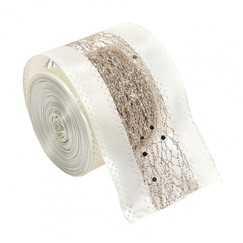 

Christmas Ribbon Wired Edge Polyester Wired Ribbon Champagne Gold Glitter Edged Christmas Ribbon for Diy Crafts Gift for Xmas
