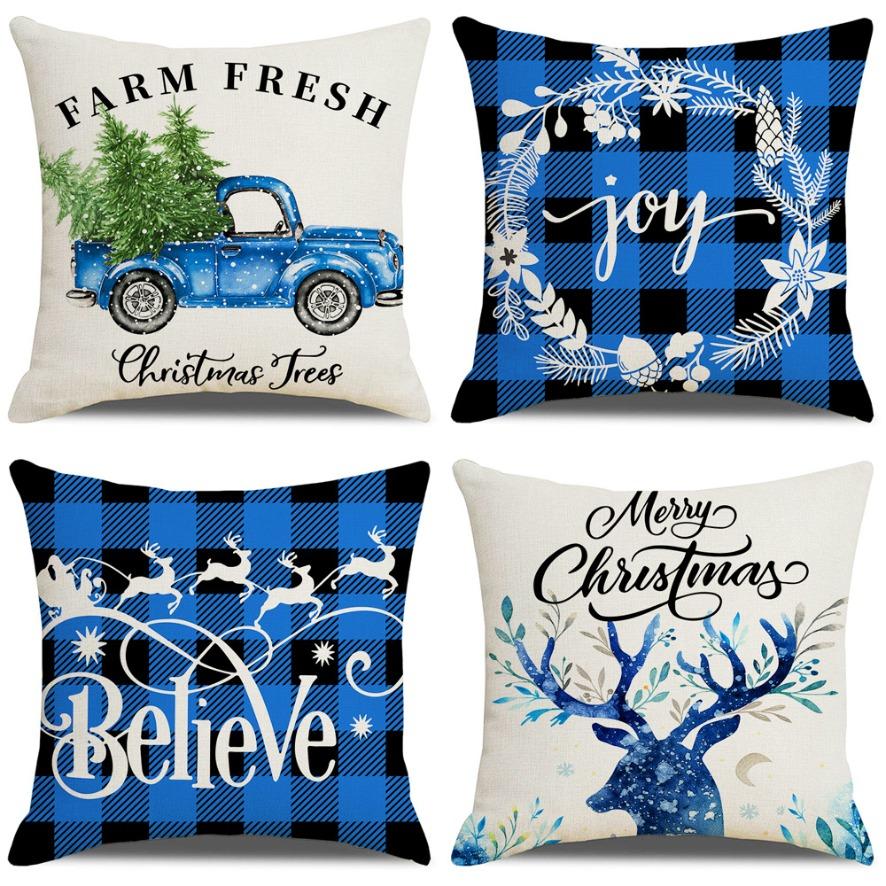 

Linen pillowcase Merry Christmas simple plaid Christmas pillowcase cushion cover home soft decoration cushion cover does not include pillow core 45*45cm