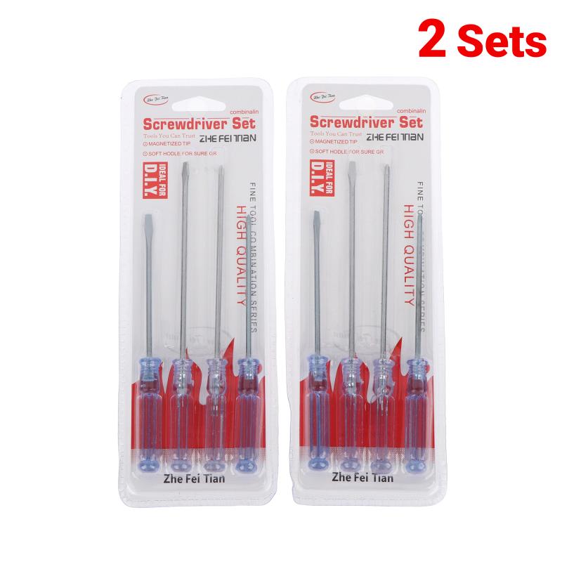 Slotted Cross Hand Screwdriver Set 4Pcs Transparent Blue Handle Manual Repair Tools for Home Garage Workshop