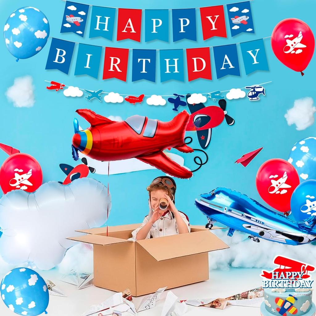 Airplane Birthday Party Decorations,167pcs Airplane Party Decorations Airplane Party Tableware Set Airplane Plates Napkins Cups Table Cloth Balloons