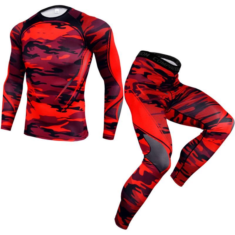 Mens Quick-Dry Athletic Set: Compression Running Pants Long-Sleeve Tee Gym Basketball Outdoor Fitness