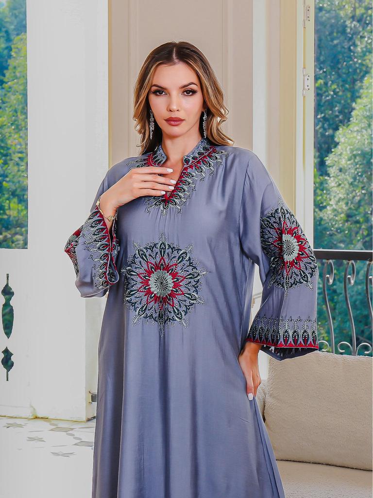 New Light Luxury Embroidered Muslim Abaya Dress - Dubai Style Evening Gown