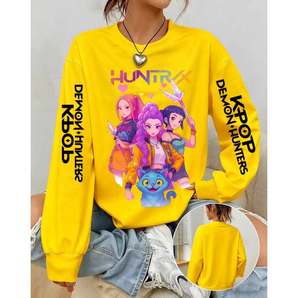 Women's loose K-pop Demon Hunters  round neck sweatshirt autumn and winter large sizeh  comfortble cute K-pop Demon Hunters