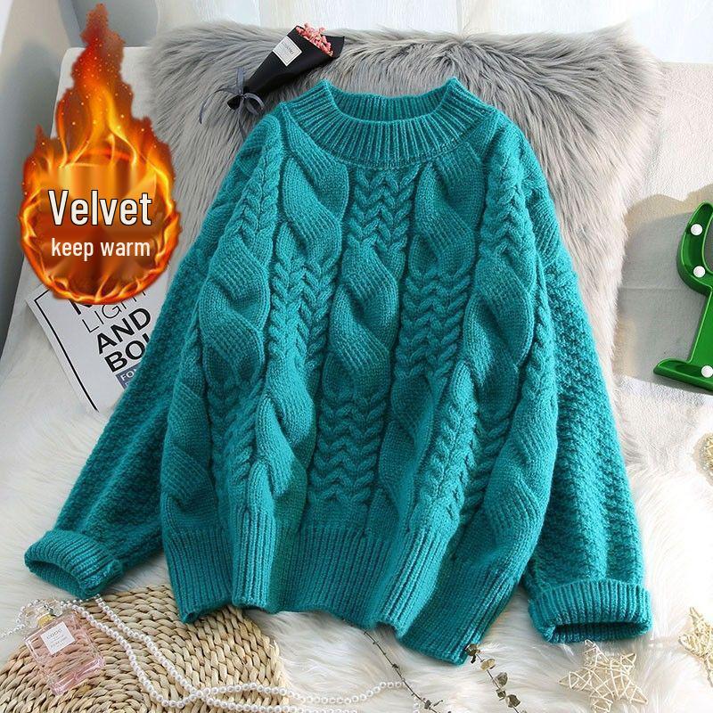 Women's Thick Cable Knit High-Neck Pullover Sweater - Autumn/Winter Loose Style