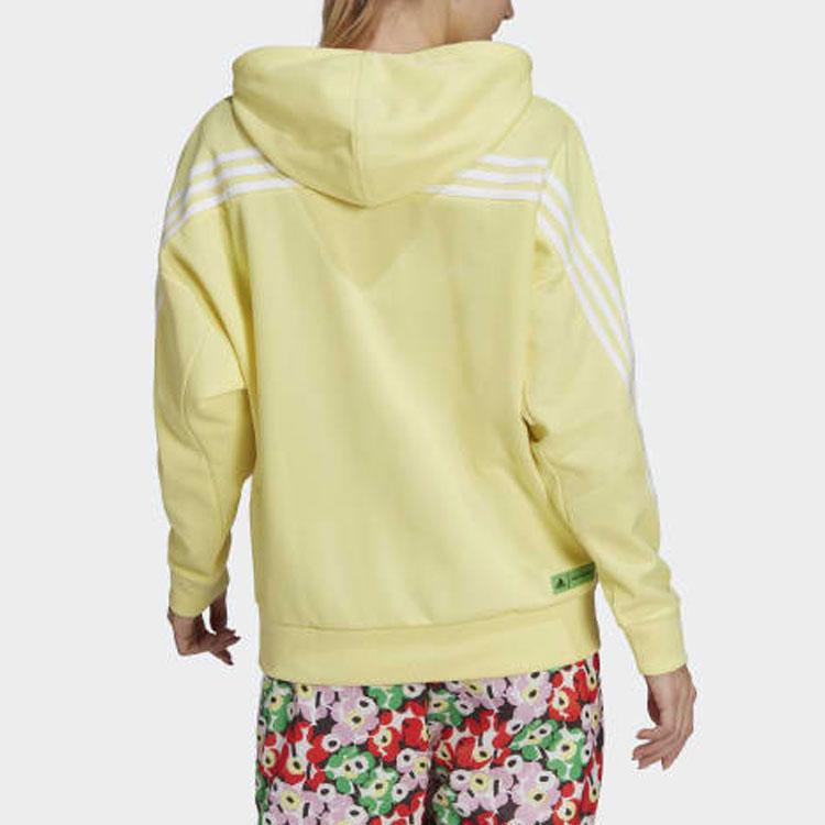Adidas Casual Striped Floral Print Hoodie Women Tops Yellow HC4186