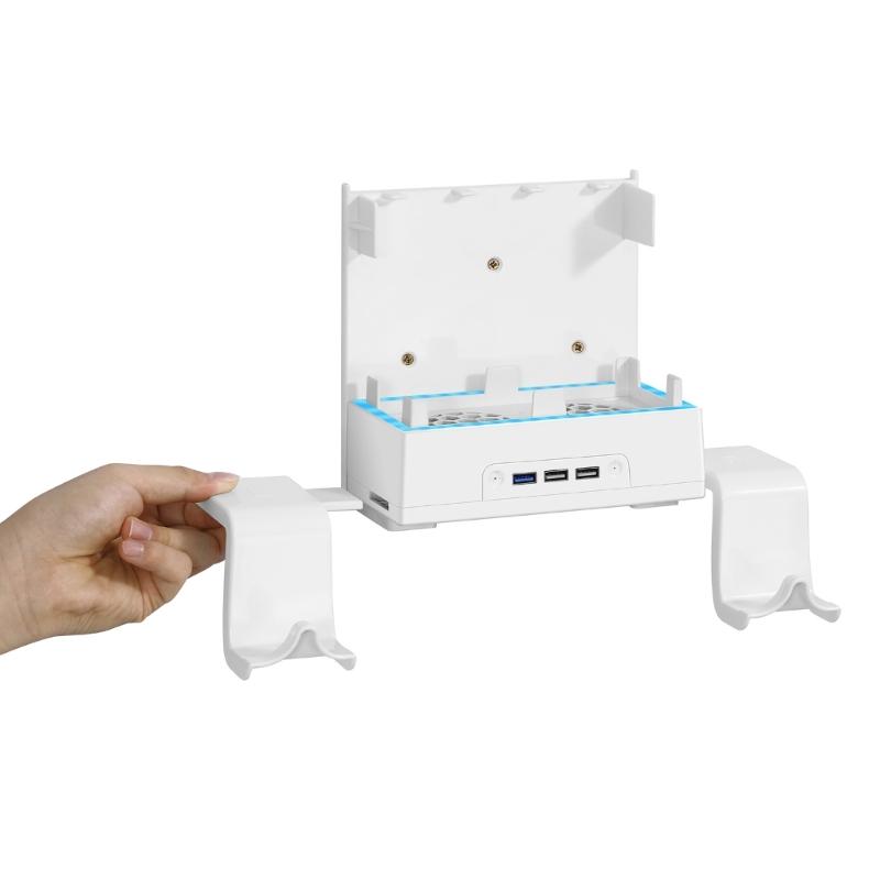 Wall Mount Bracket Built-in Cooling Fan Controller Holder Stand with LED Lighting USB Output for XB Series S Host