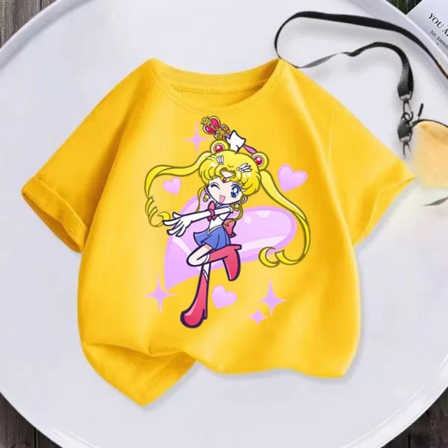 Summer New Kids T-shirt Anime Sailor Moon Girl T-shirt Fashion Cute Girl Anime Harajuku Style Short Sleeve T-shirt Top