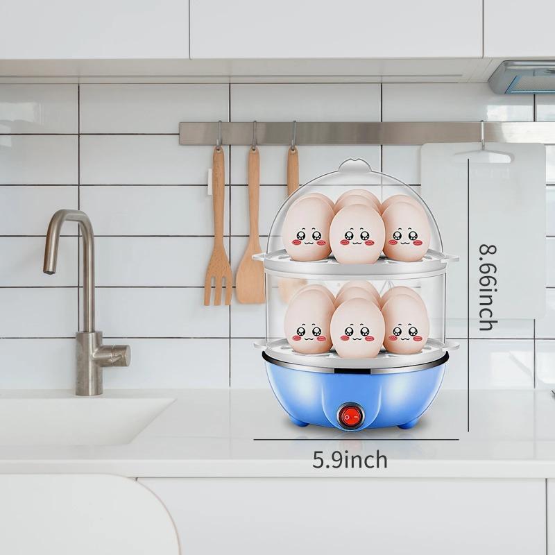Double Layer Egg Cooker 14 Egg Capacity Hard Boiled Egg Cooker Anti-dry Electric Egg Boiler with 40mL Measuring Cup Steam