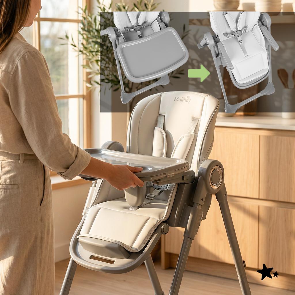 Savro 2-in-1 Folding Baby Highchair With Adjustable Tray And Straps