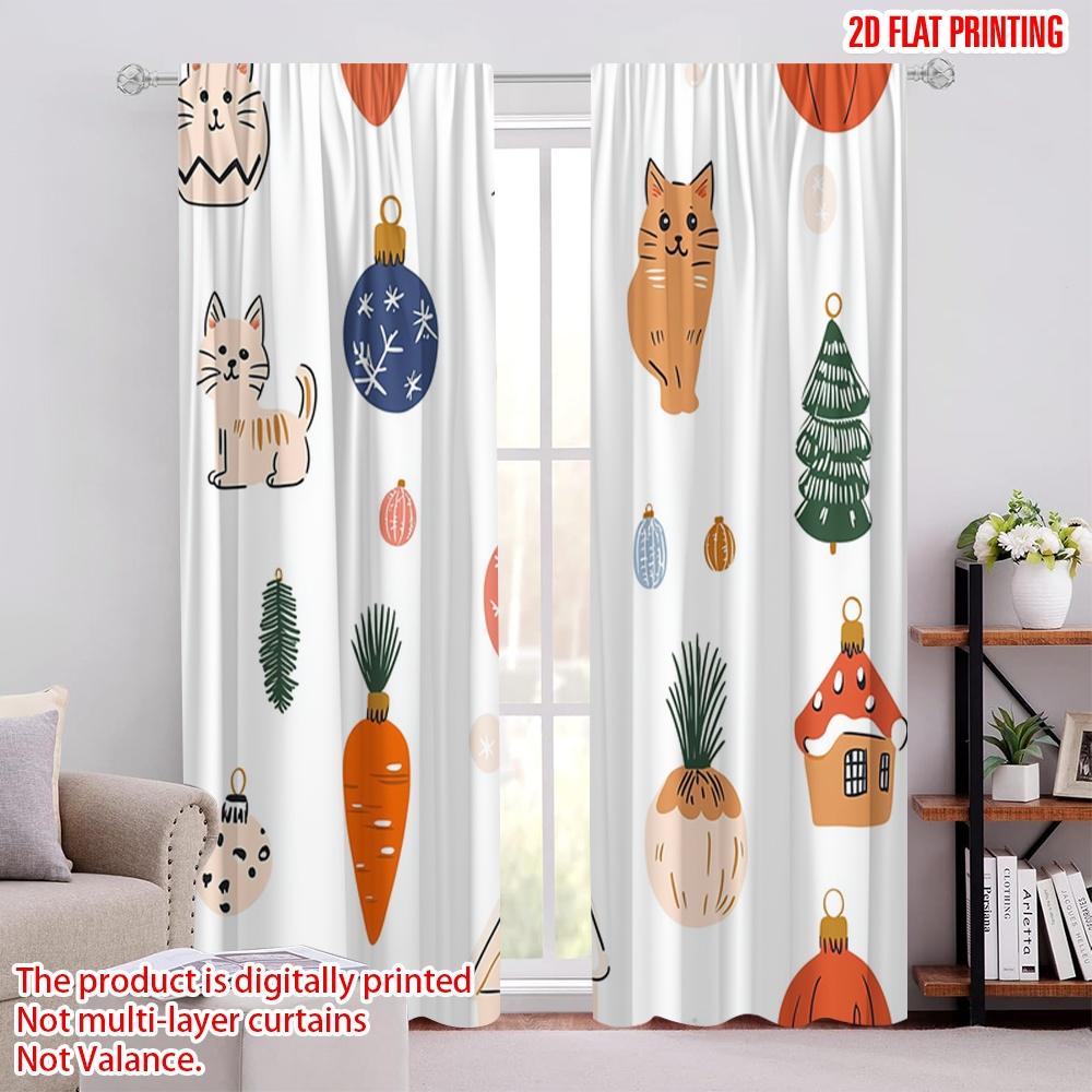 

2pcs,2D plane printing Curtain Popular Christmas Tree Ornaments Collection Versatile Polyester (without rod) Festive for Kitchen 52.50 × 116.00 cm 2 pcs