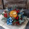 Door Wall Window Christmas Ornament Artificial Pinecone Candlestick Wreaths with Red Berries & Leaf Table Centerpiece