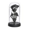 Preserved Black Roses in Glass Dome Halloween Light-up Eternal Flower in Cloche with Skull Pumpkin Statue for Home Kitchen Mantel Tabletop Decor