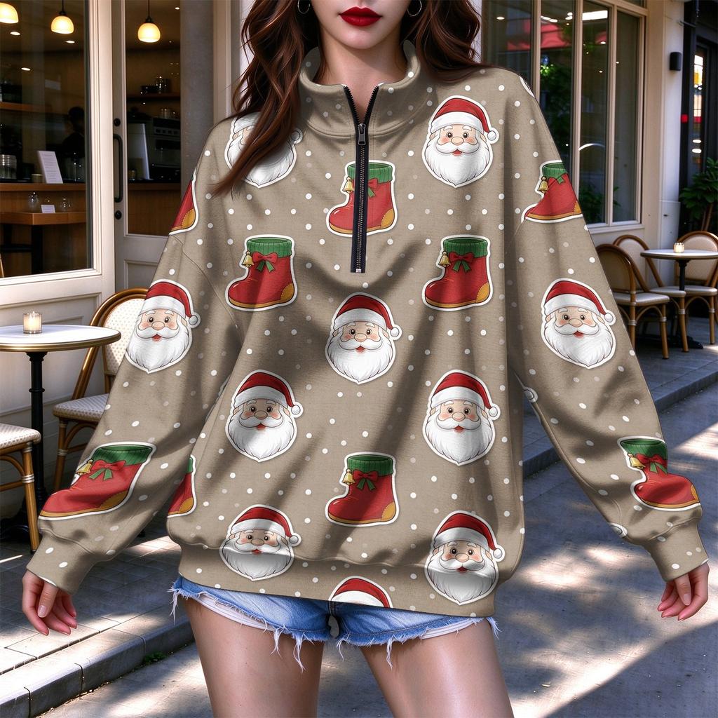 Women's Trendy Lightweight Printed Half-Zip Sweatshirt for Casual Everyday Wear