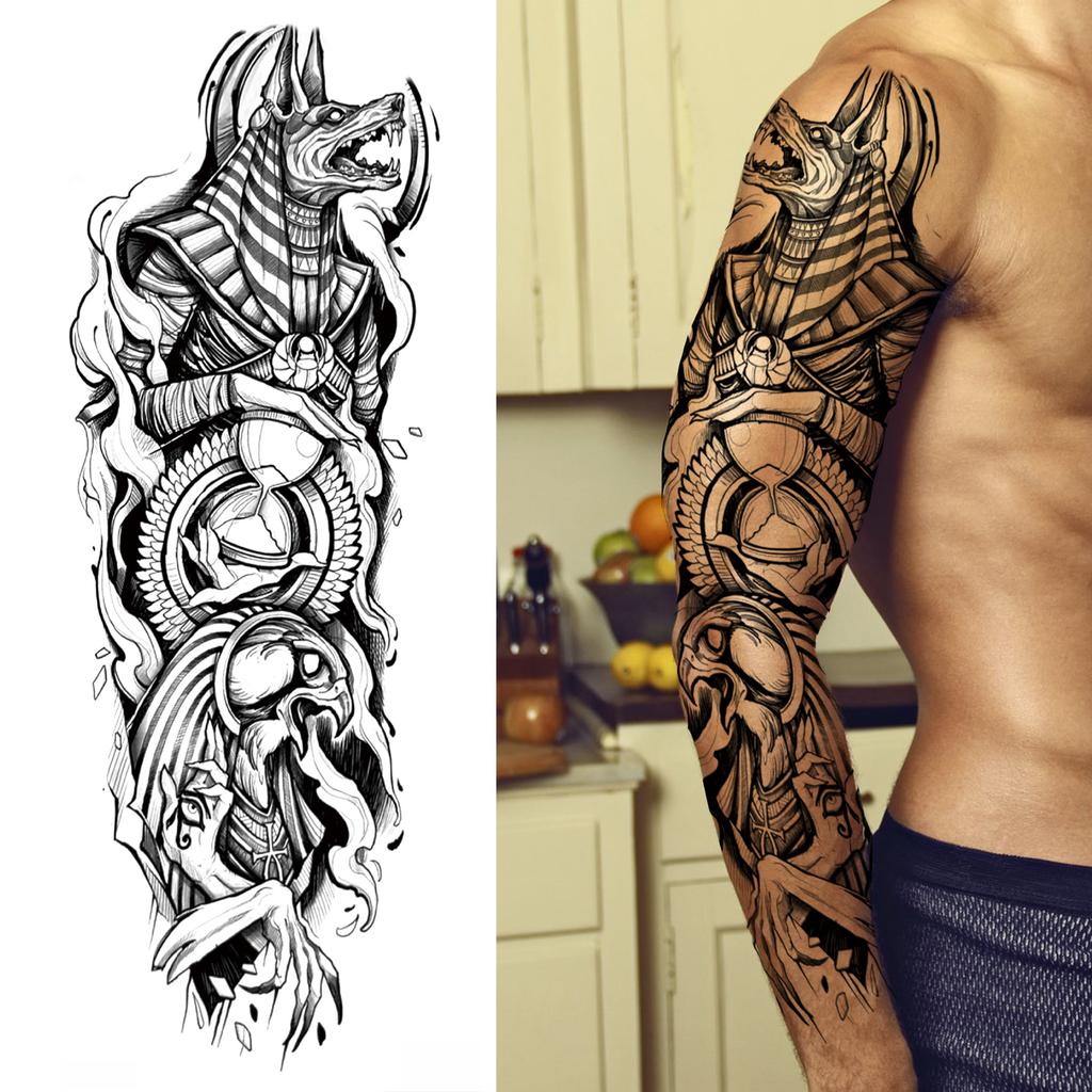 1 Foglio Tatuaggi Temporanei Finti Manica Lunga Per Donne Uomini Leone Tigre Fiore Lupo Maori Tatuaggio Adesivo Braccio Gamba Trasferimento ad Acqua Fai da Te