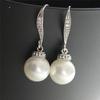 Huitan New Trend Imitation Pearl Dangle Earring for Women Luxury Silver Bling Cubic Zirconia Fashion Elegant Lady Jewelry