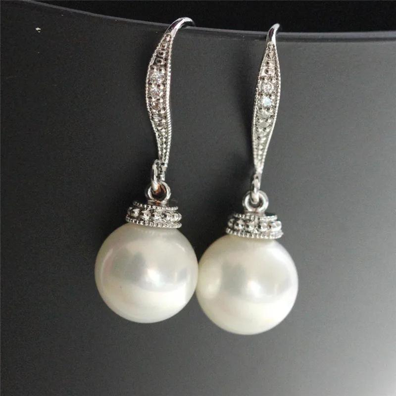 Huitan New Trend Imitation Pearl Dangle Earring for Women Luxury Silver Bling Cubic Zirconia Fashion Elegant Lady Jewelry