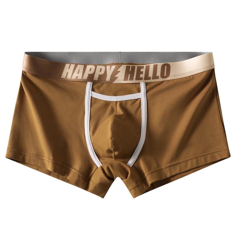 

Trendy Men s Cotton Boxer Briefs, Comfortable & Breathable, Plus Size Options, Mid-Rise Color Block Design with Lettering. M коричневий