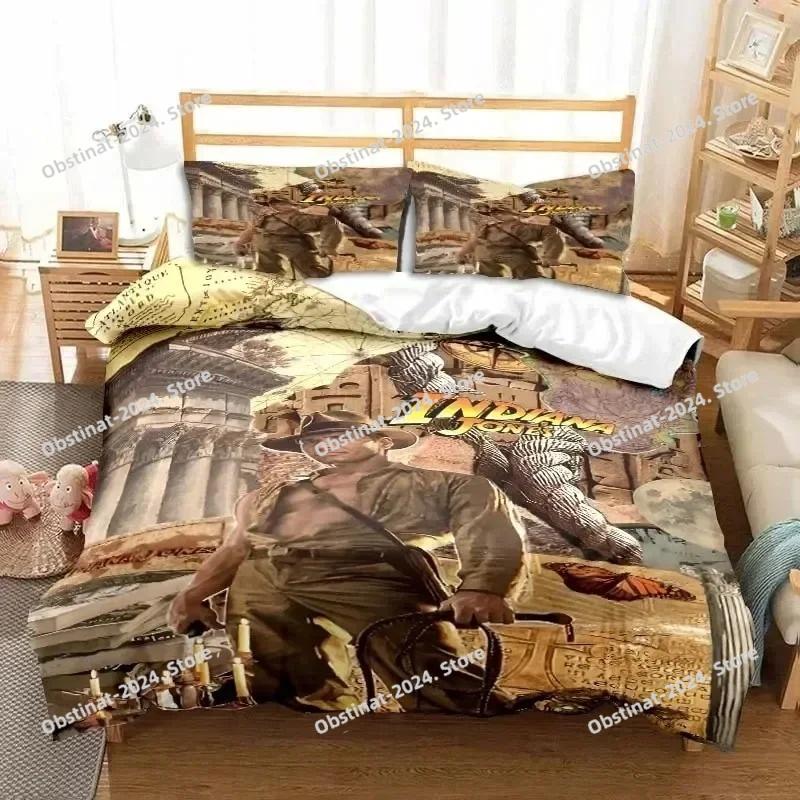 Indiana Jones Das Rad des Schicksals Stilvolles Bettwäsche-Set Bedruckte Bettbezug Laken Kissenbezug Weiche Steppdeckenbezug Voll Queen King Size