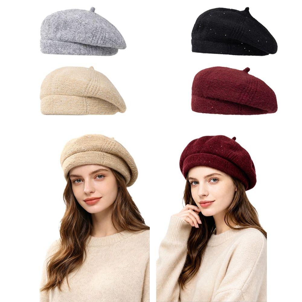 Retro Winter Knitting Berets Hat Warm Felt Berets Elegant French Artist Hat Autumn and Winter