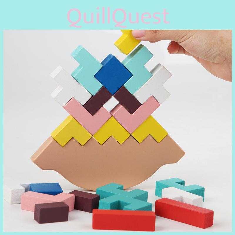 Balance Wooden Tetris Blocks Kids Cognitive Skills Building Educational Play