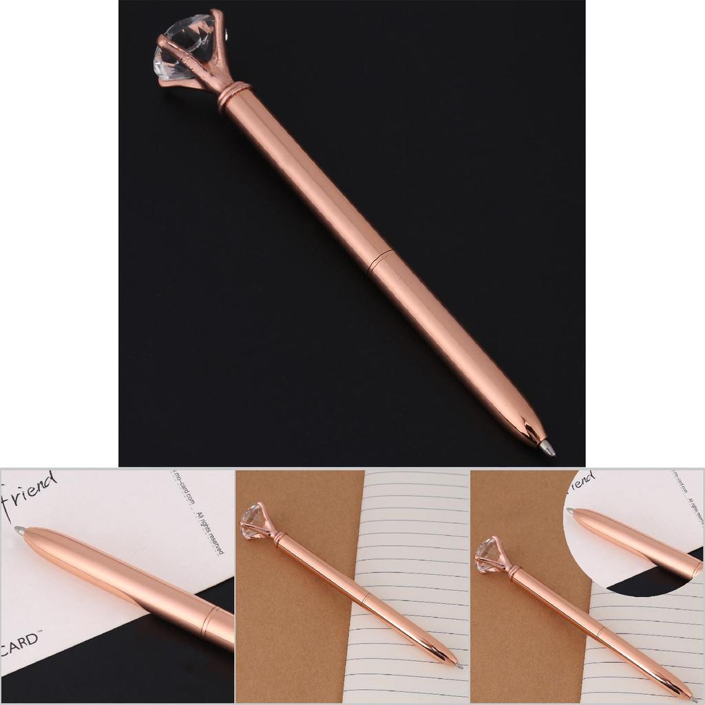 Metal Ballpoint Pen with Rhinestone Decoration Gift Stationery Office Supplies Rose Gold