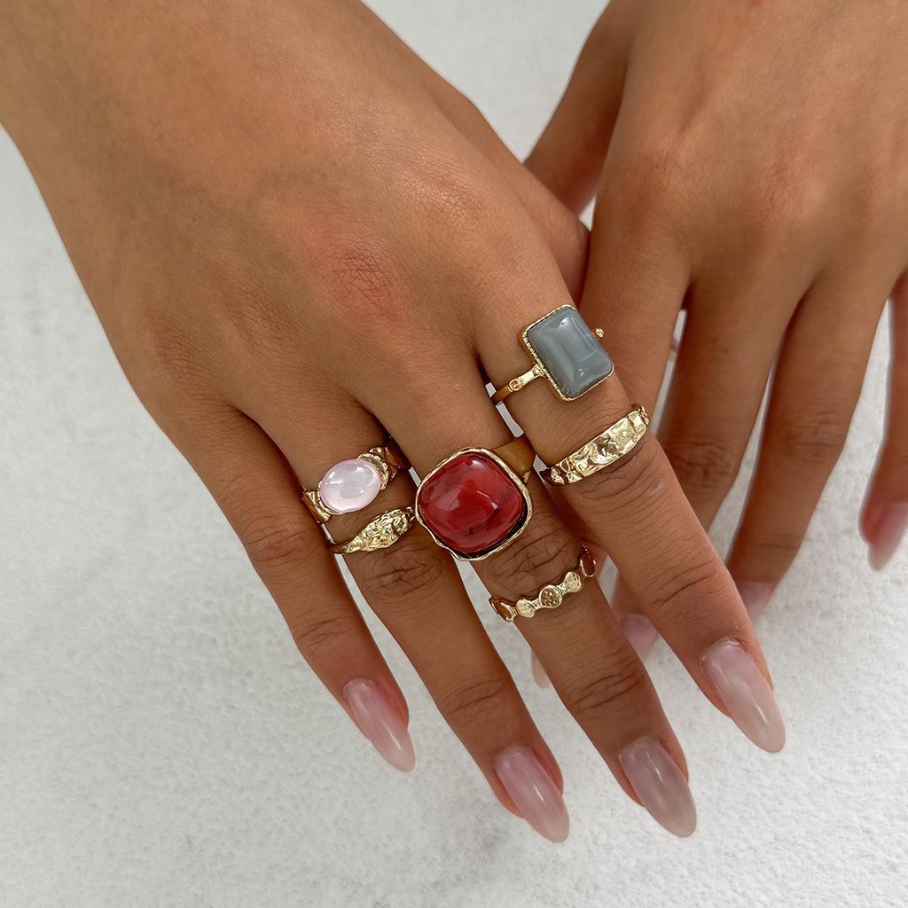 Geometric Adjustable Ethnic Open Ring Set Fashion Jewelry Aesthetic Retro Vintage Punk Gold Color Knuckle Joint Rings Irregular Accessories