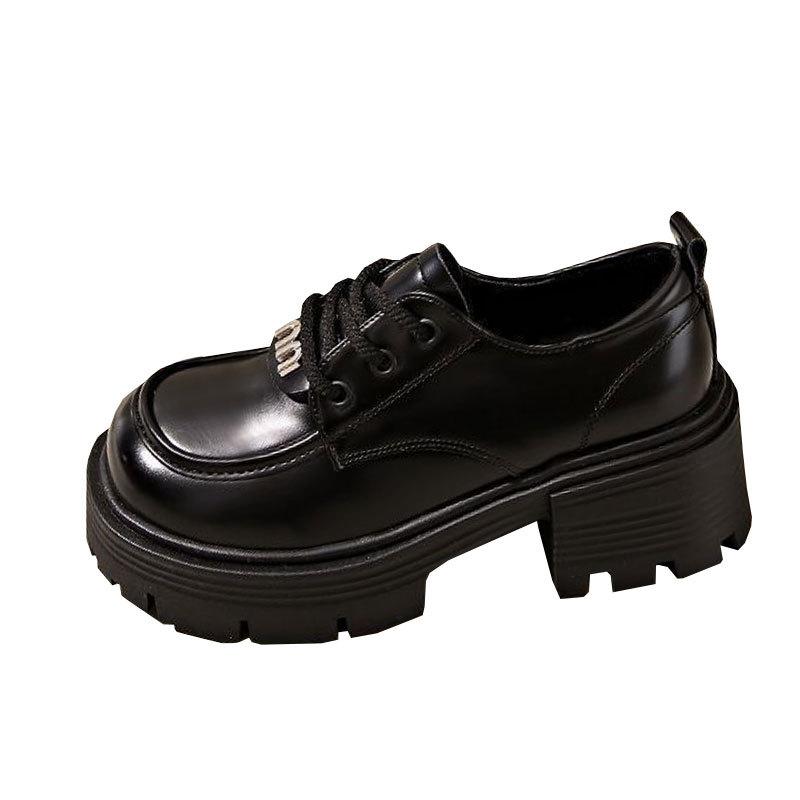 Platform thick heel loafers women's 2025 new autumn versatile British style small leather shoes muffin black jk single shoes