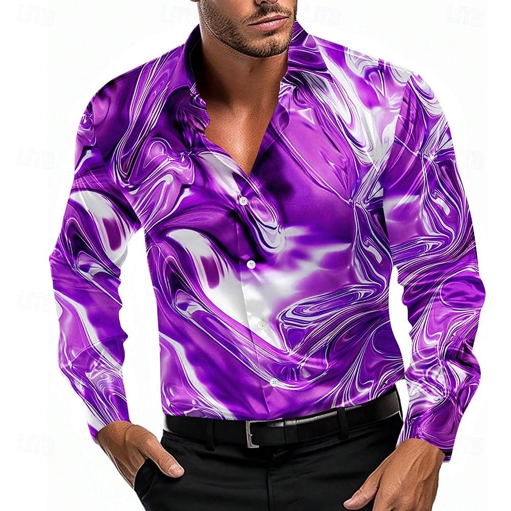 Men's Gradient Waves Marble Shirt Dress Shirt Long Sleeve Fashion Casual Summer Spring Fall Turndown Button Up Shirts