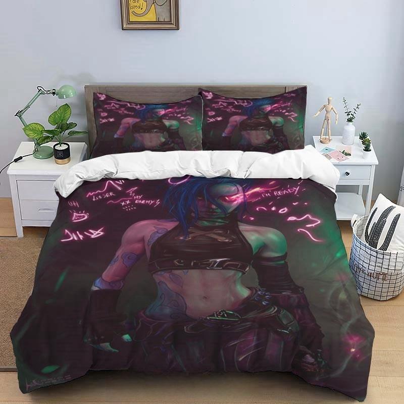 Cartoon Game Jinx Arcane_ League of Legends Bedding Set King Twin Double Child 3 Piece Mircofiber or Polyester Duvet Cover Sets