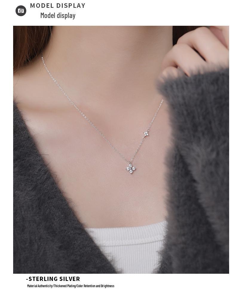 925 Sterling Silver Moissanite Four-Leaf Clover Pendant Necklace, 1.2 Carat for Women