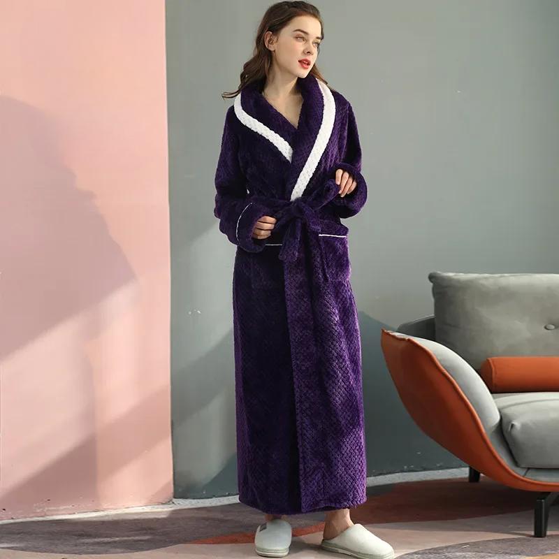 New Long Thickened Velvet Couple's Bathrobe for Women In Winter, Large Flannel Bathrobe for Men In Autumn
