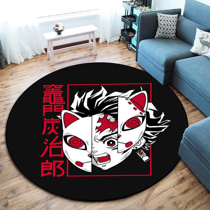 Classic Japanese-style Cartoon Demon Slayer Round Rug, Home Soft Decorative Anti-slip Yoga Mat and Chair Mat, Outdoor Floor Mat Carpet K10
