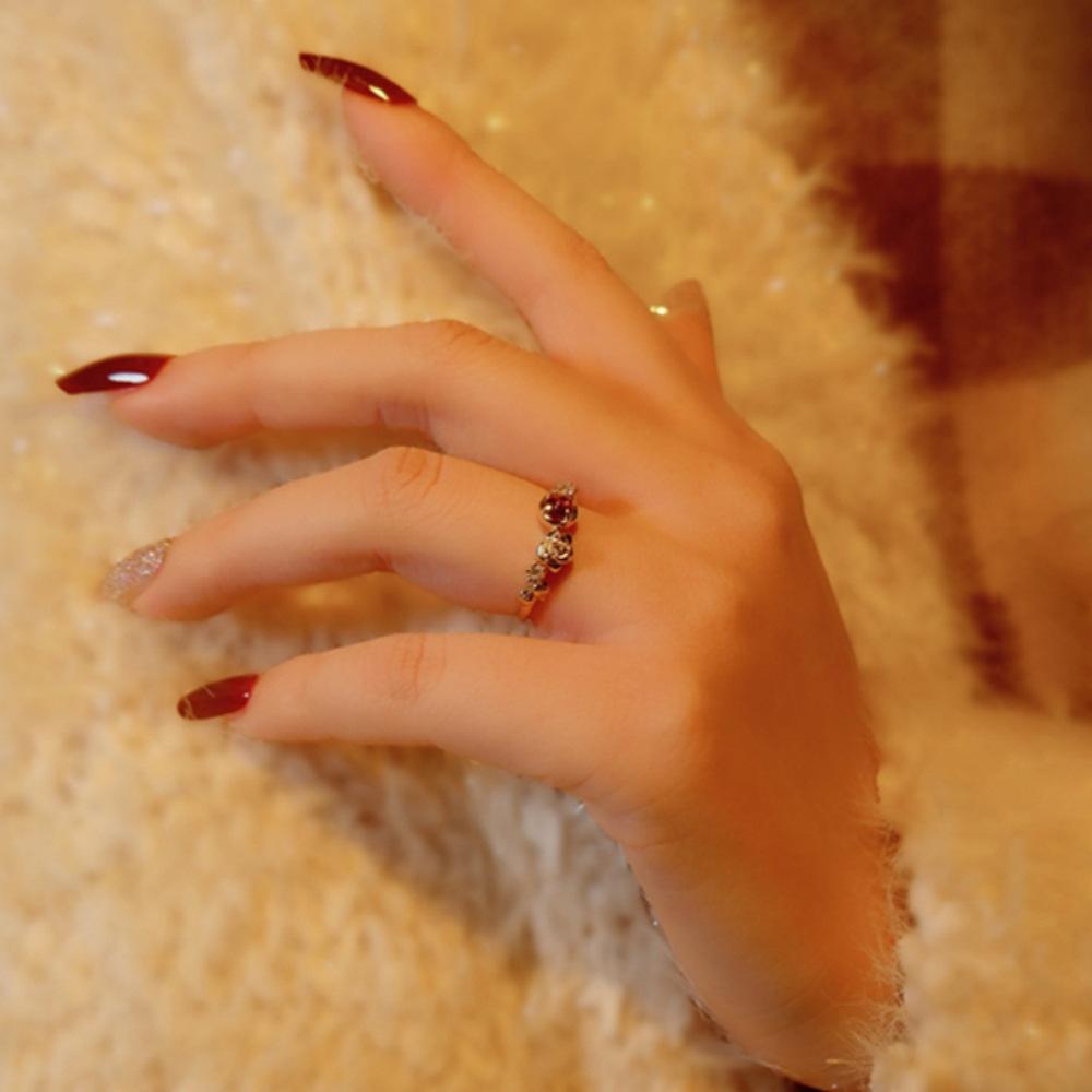 Color Treasure Rose Open Ring Sterling Silver Versatile Zircon Index Finger Ring