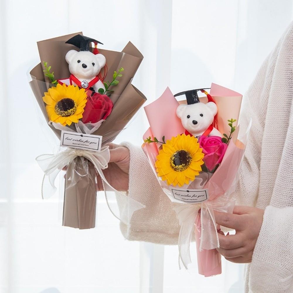 Cartoon Sunflower Graduation Bouquet Bouquet Decoration Graduation Lovely Bear Bouquet Animal Bouquet Valentine's Day