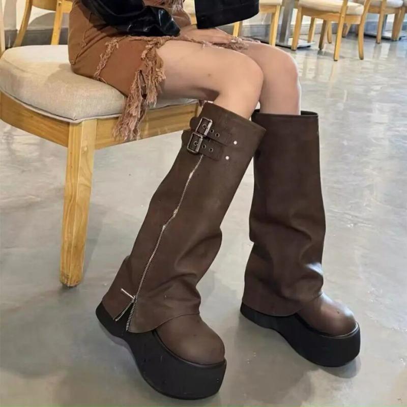 Fashion High Quality Women Boots Thick Soled Boots Western Knight Boots Luxury Women Shoes Autumn Winter Knee Length Slim High Tube Boot
