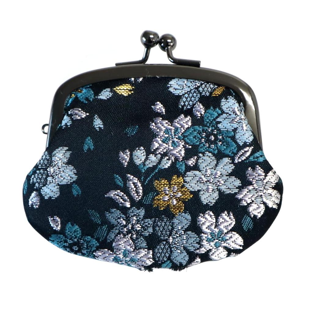 brocade clasp coin accessory made in inches Navy Japanese-style Nishijin-ori purse, purse, case, pouch, Japan, 2.5 (Yozakura Blue)