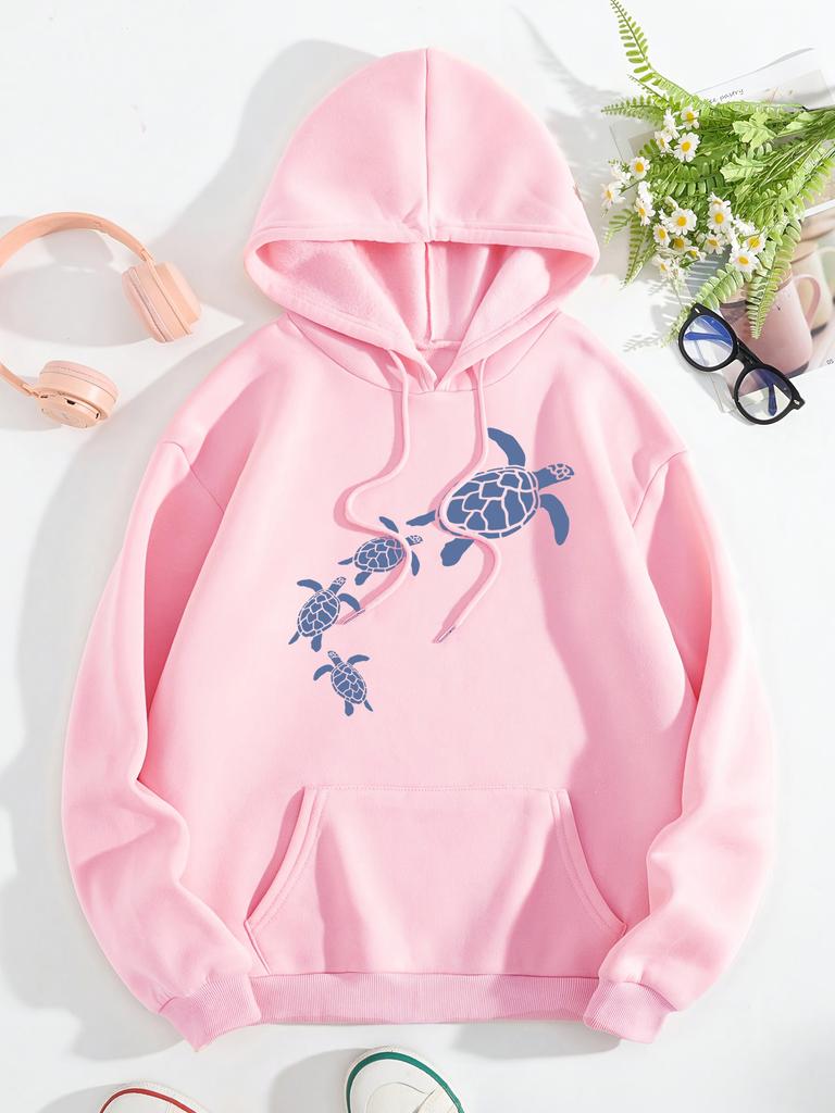 A Group Of Turtles Swimming Design Women Hoodies Loose Fleece Hoody Multicolor Y2K Pocket Clothing Autumn Casual Streetwear