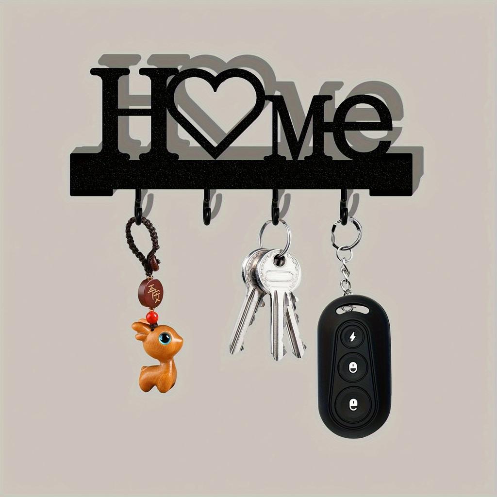 1pc Home Love Shape Key Chain Wall Mounted Entrance Organizer Rack with Hooks, No Drilling, Suitable for Living Room Home Decoration
