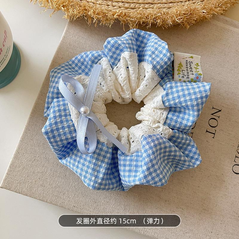 

Балетный стиль Синяя клетчатая лента Резинка для волос в виде большого кишечника Женская Высококачественная резинка для волос Низкий хвост Аксессуары для волос