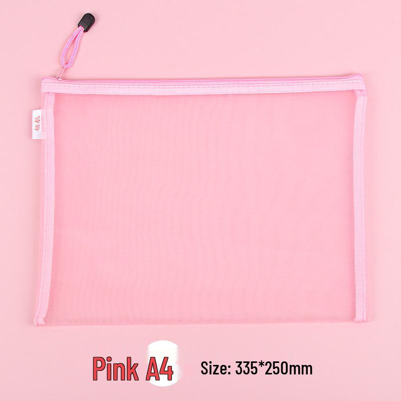 Large Capacity Transparent Nylon Mesh Document Bag - A4 Student and Office Zipper Storage Bag