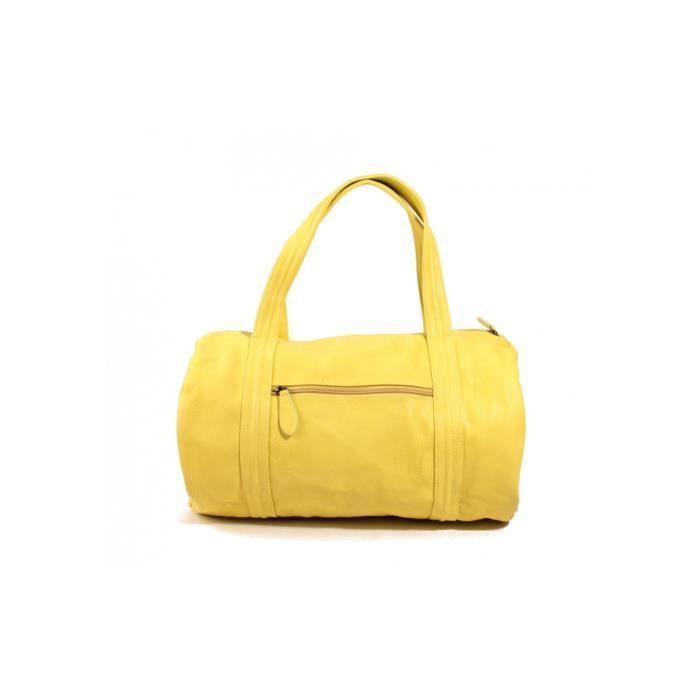 Sac à Main - LE TEMPS DES CERISES - Debby 3 - Jaune Fluo - Bandoulière Amovible - Zippée