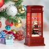 Christmas Phone Booth Decoration with Santa Claus, Snowman & Tree - Red Retro Telephone Booth Ornament With Light Home Decorator