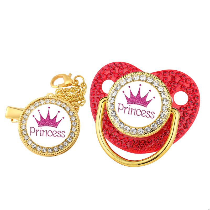 Diamond Princess/Prince Crown Baby Pacifier with Chain Clip (6M+)