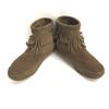 Minnetonka Leather Suede Fringe Boots 8 250 Brown Side Zip Short Boots Leather Shoes(USED)