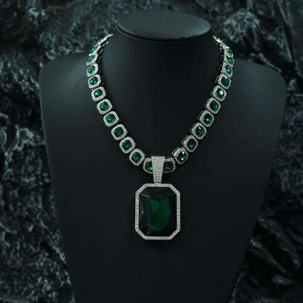 Farbige Edelsteine Großer Anhänger Kubanische Kette, Hip Hop Cool Passende Halskette.