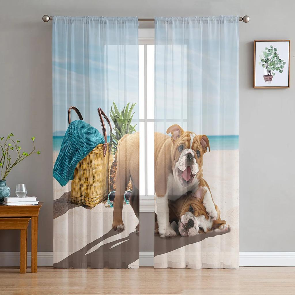 Yellow Pineapple Fruit Flower Tulle Curtains Living Room Bedroom Decoration Transparent Chiffon Voile Window Curtain Light Filtering For Polyester